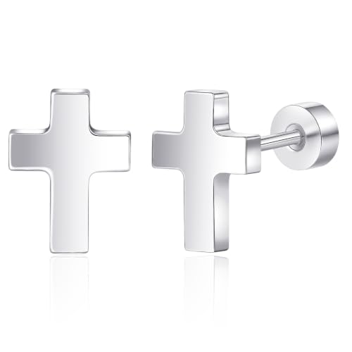 Limerencia Titanium Stud Earrings, Cross Earrings for Sensitive Ears - color: Silver +Screw Back