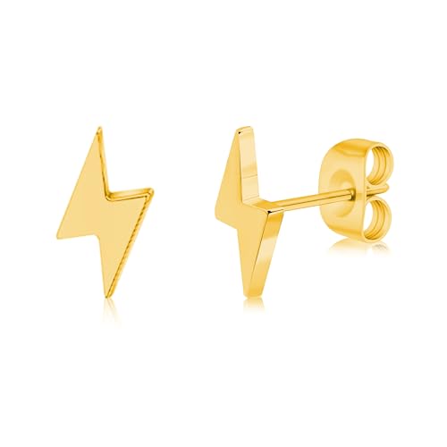 Geometric Titanium Stud Earrings – Hypoallergenic, Minimalist & Versatile - color: Lightning Bolt – Gold