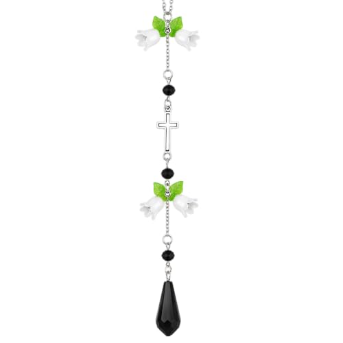 Black Flower Cross Car Rearview Mirror Charm Lily of Valley - color: Black - Flower