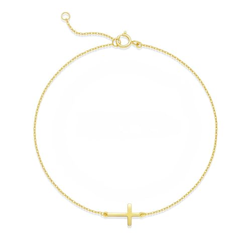LUCA SMITH 925 Sterling Silver Cross Bracelet for Women Adjustable Stackable Dainty 14K Gold/Silver Cute Tiny Symbolic Cross Pendant Charm Link Chain Faith-Based Jewelry - color: gold