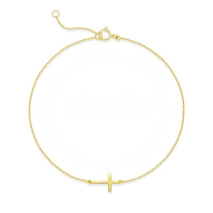 LUCA SMITH 925 Sterling Silver Cross Bracelet for Women Adjustable Stackable Dainty 14K Gold/Silver Cute Tiny Symbolic Cross Pendant Charm Link Chain Faith-Based Jewelry - color: gold