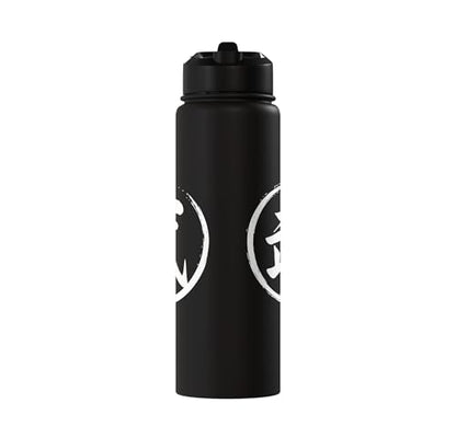 “Warrior” Japanese Kanji Word Graphic Stainless Steel Insulated Water Bottle - color: Black
