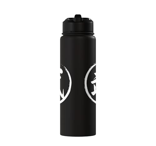 “Warrior” Japanese Kanji Word Graphic Stainless Steel Insulated Water Bottle - color: Black