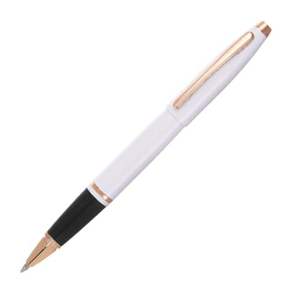 Cross Calais Rollerball Pen, White with Rose Gold, Medium Point, Black Ink - color: White