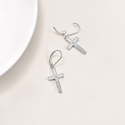 Cross Earrings 925 Sterling Silver Dangle Earring Gifts for Women - style: Diamond-cut Cross