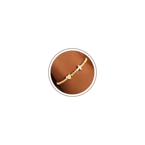 Turandoss Gold Cross Bracelet for Women Heart Beaded Bracelet Faith Jewelry - color: Dainty Cross Bracelet