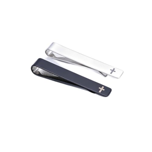 Novelty Cross Tie Clips for Men Unique Black Silver Religious Tie Clip Suitable for Regular Ties Classic Business Wedding Brass Tie Bar Jewelry with Box - color: Black Silver Cross 01