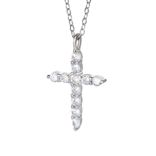 NORBU S925 Cubic Zirconia Cross Necklace for Women, Womens Cross Necklaces - color: Silver