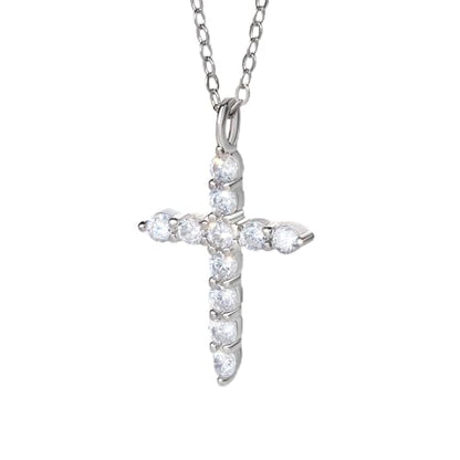 NORBU S925 Cubic Zirconia Cross Necklace for Women, Womens Cross Necklaces - color: Silver