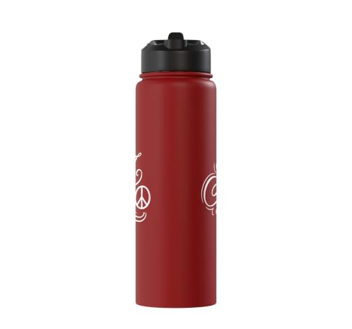 fancy Italic script Initial Letter A minimalist peace symbol Stainless Steel Insulated Water Bottle - color: Red