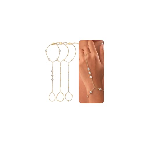 LALAPPLE Gold-Plated Hand Chain Bracelets for Women, 3Pcs - color: HB-gold glitter 3pcs