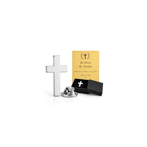 Cross Pin for Women Christian Lapel Brooch Religious Faith Jewelry - color: A6:silver with box