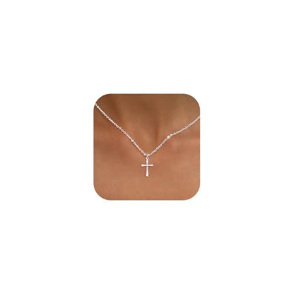 Cross Necklace for Women, Dainty 14K Gold Plated CZ Pendant - color: Silver-dainty plain cross