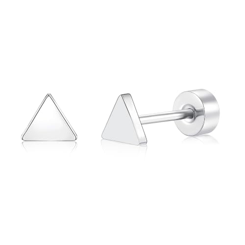Geometric Titanium Stud Earrings – Hypoallergenic, Minimalist & Versatile - color: Triangle – Silver