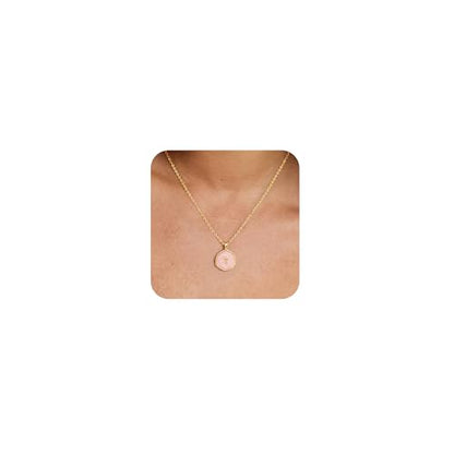 Robaice Cross Necklace for Women, Dainty 14K Gold Plated Cross Necklace - style: disc cross pink
