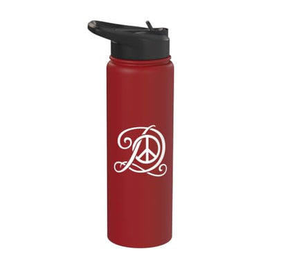 fancy Italic script Initial Letter D minimalist peace sign Stainless Steel Insulated Water Bottle - color: Red