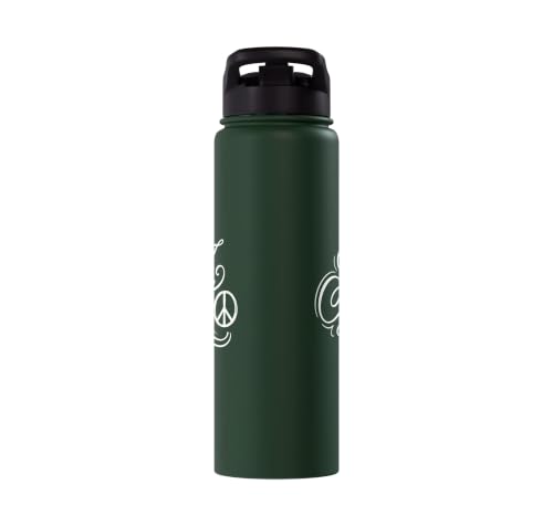 fancy Italic script Initial Letter A minimalist peace symbol Stainless Steel Insulated Water Bottle - color: Dark Green