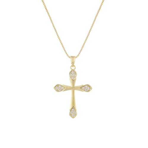 Gold Cross Necklace for Women, 14K Gold Plated - style: Zircon-accented cross