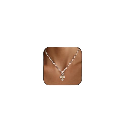 Chunky Cross Necklace for Women, 14K Gold Plated/Silver Statement Cross Pendant Necklace Simple Chunky Charm Necklace Big Gold Necklaces for Women Trendy Faith Jewelry Gifts - color: Chunky Cross SL