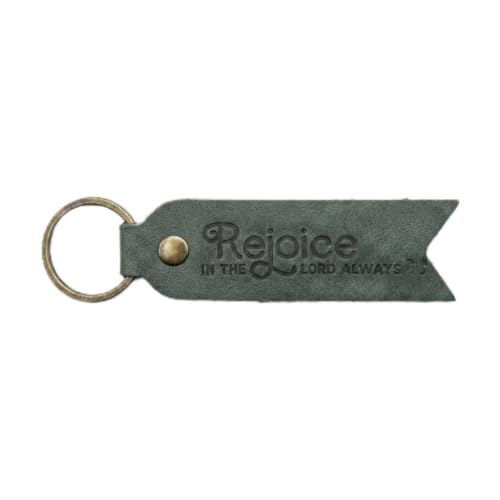 Leather Keychain, Christian Gifts for Men and Women, Full Grain Cowhide Debossed Bible Verse Flat Key Fob - color: Eden Green