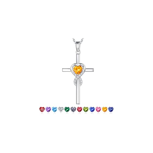 Iefil Cross Necklace for Women - Birthstone Necklace - color: 11-Nov-Created Citrine