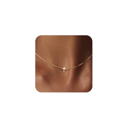LULII Cross Necklace for Women Dainty 14K Gold Silver Plated Small Cross Pendant Choker Simple Cute Cross Gold Necklace for Women Trendy Faith Jewelry Gift - color: Box Chain Cross-Gold