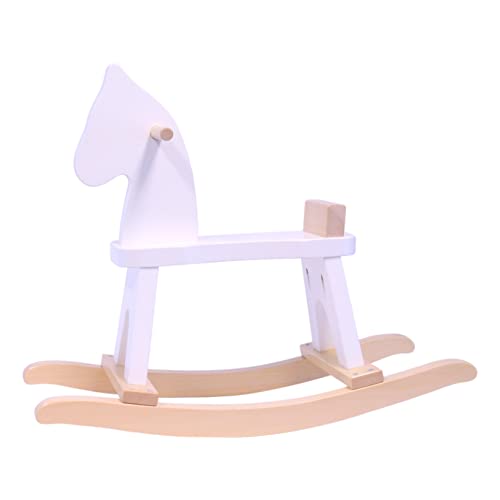 Wooden Rocking Horse Toddler Ride-On Toy (White and Natural) - color: White and Natural