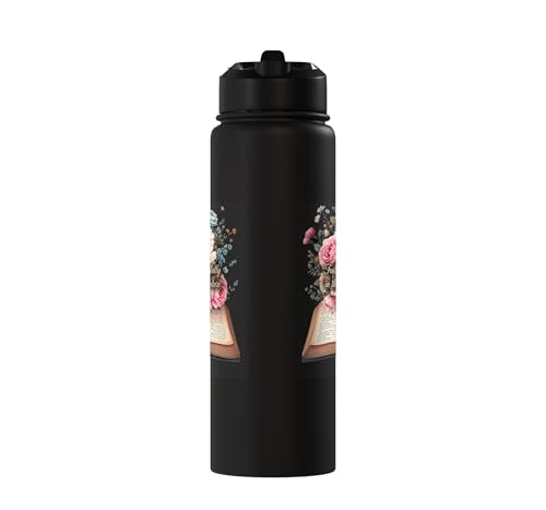 Faith-Based Floral Scripture Design for Women Stainless Steel Insulated Water Bottle - color: Black