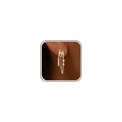 Dangle Earrings for Women Trendy Triple Huggie Hoop Stud Earring - color: G. Chain
