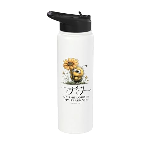 Joy Of The Lord Is My Strength Scripture Cute Bee Sunflower Stainless Steel Insulated Water Bottle