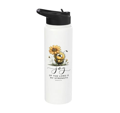 Joy Of The Lord Is My Strength Scripture Cute Bee Sunflower Stainless Steel Insulated Water Bottle