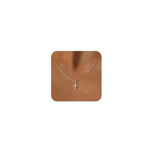 Tewiky Cross Necklace for Women Gold Cross Pendant Cute Necklaces - color: Rose gold CZ Cross