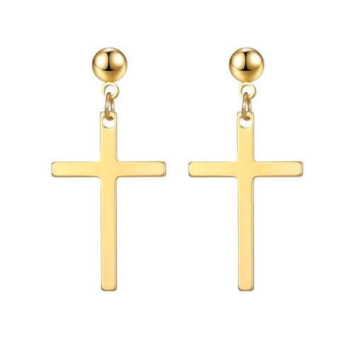 MALOYANVE Stainless Steel Cross Earrings for Men Women Personalized Hypoallergenic Minimalist Black Silver Faith Hanging Crosses Fashion Hope Love Godliness Dangling Drop Earring Jewelry Gifts - color: Gold Cross Stud