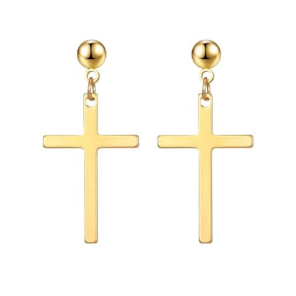 MALOYANVE Stainless Steel Cross Earrings for Men Women Personalized Hypoallergenic Minimalist Black Silver Faith Hanging Crosses Fashion Hope Love Godliness Dangling Drop Earring Jewelry Gifts - color: Gold Cross Stud