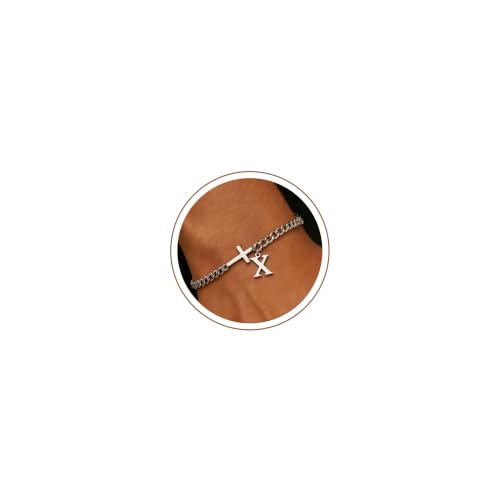 Cross Bracelets for Men Initial A - Z Faith Cross Bracelets Gifts - color: Silver X