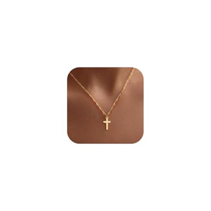 Cross Necklace for Women, Dainty 14K Gold Plated CZ Pendant - color: Gold-small cross