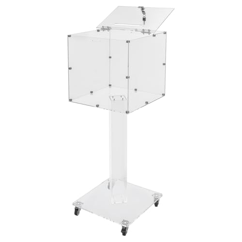 Suggestion Box with Lock and Key Donation Box with Stand and Wheel Acrylic Ballot Box Standing Offering Box for Church, Office, Voting (Clear, Bar Hole) - color: Clear, size: Bar Hole
