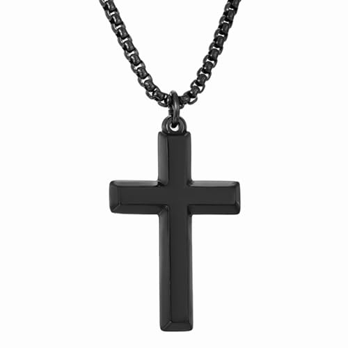 Cross Necklace for Men Teen Boys Silver Gold Black 22-24 Inch - color: Black, size: 22 inches