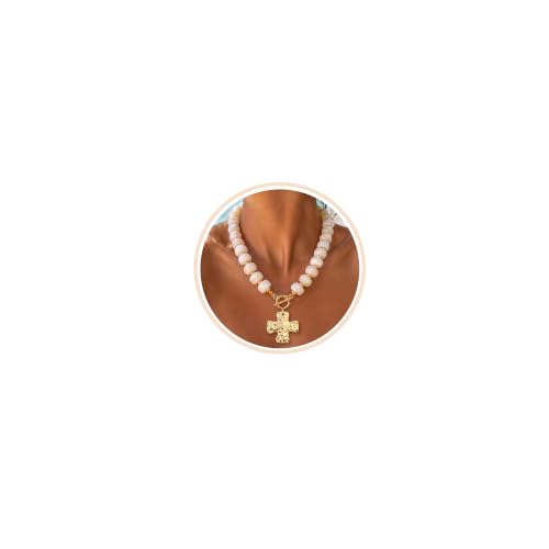 ZHESHY Chunky Beaded Necklaces for Women Heart Cross Statement Necklace - color: White 1