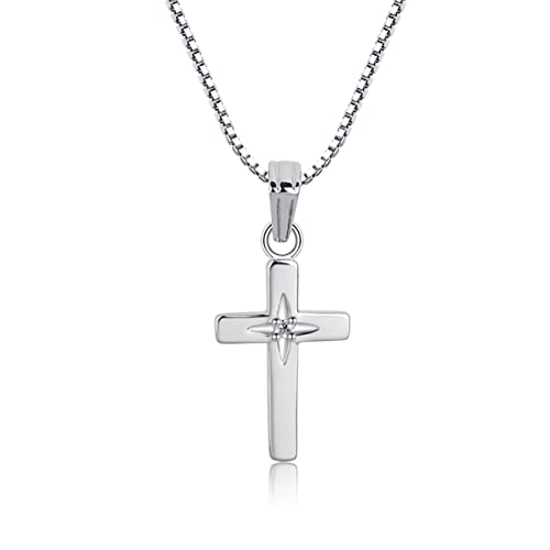 Cherished Moments .925 Sterling Silver Cross Necklace with Diamond Accent - style: 14 Inch