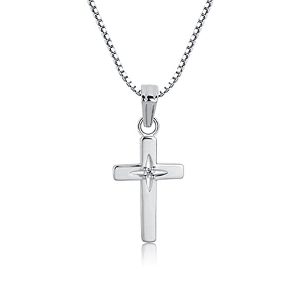 Cherished Moments .925 Sterling Silver Cross Necklace with Diamond Accent - style: 16-18 Inch