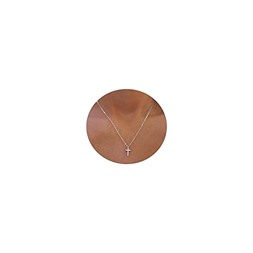 VIROMY Gold Cross Necklace for Women 14K Gold Plated Cute Sidways Cross Pendant Choker Necklaces Simple Trendy Everyday Jewelry for Women - style: CZ Cross-42CM-Silver