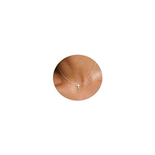 VIROMY Gold Cross Necklace for Women 14K Gold Plated Cute Sidways Cross Pendant Choker Necklaces Simple Trendy Everyday Jewelry for Women - style: Nifty Cross-SL