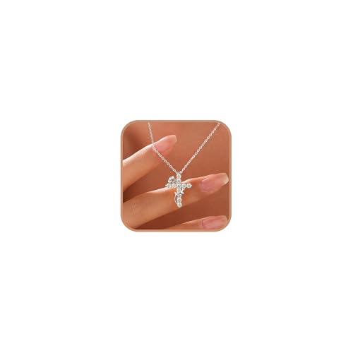 925 Sterling Silver Cross With Crown Necklace for Women 16+2 Inch - color: Silver 2