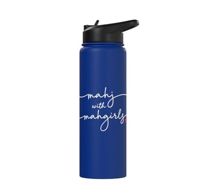 Mahjong With MahGirls Elegant Script Heart Stainless Steel Insulated Water Bottle - color: Royal Blue