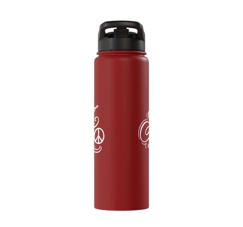 fancy Italic script Initial Letter A minimalist peace symbol Stainless Steel Insulated Water Bottle - color: Red