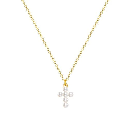 Zeffy Cross Necklace for Women,18K Gold/Silver Plated Tiny Cubic Zirconia Cross Pendant Necklace for Women Simple Layered Cross Necklaces for Women - color: Gold Pearl Cross