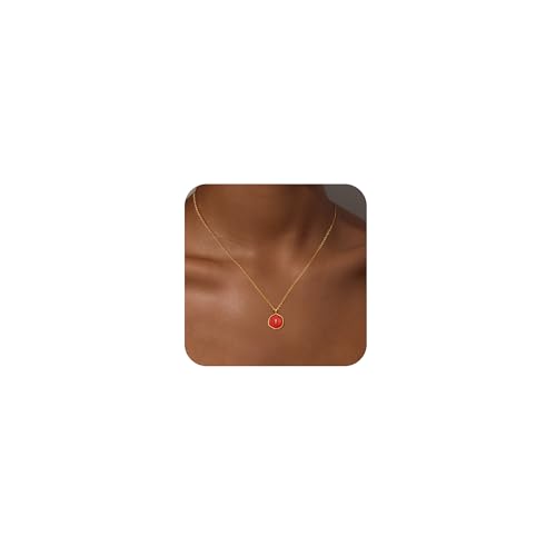 Robaice Cross Necklace for Women, Dainty 14K Gold Plated Cross Necklace - style: disc cross red