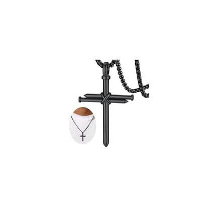 FaithHeart Stainless Steel Cross Necklace for Men, Silver/Black/Gold Cross Chains for Men Religious Amulet Necklaces Christian Gifts for Dad - style: Nail Cross-Black