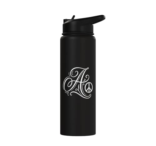 fancy Italic script Initial Letter A minimalist peace symbol Stainless Steel Insulated Water Bottle - color: Black